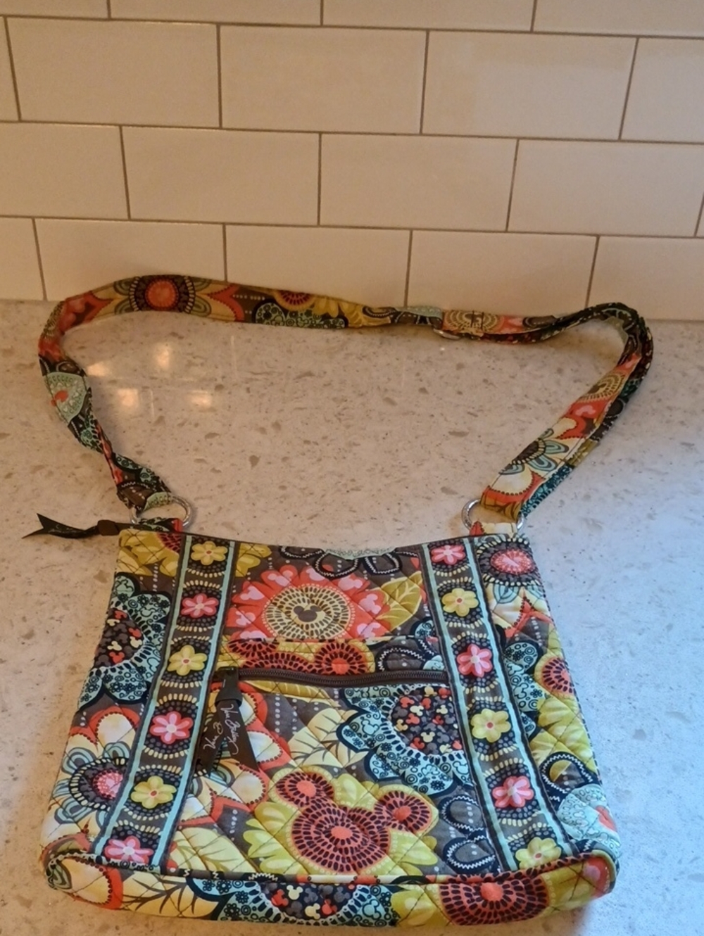 Vera Bradley/Disney Parks Quilted Floral Crossbody Bag With Mickey Mouse Design